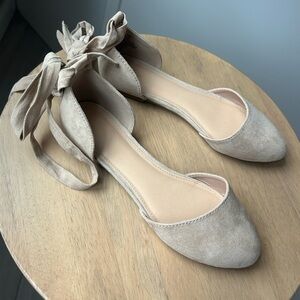 Women’s Ankle Tie D'Orsay Flats - Beige Suede